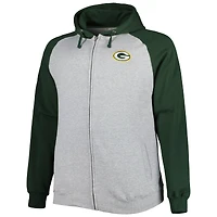 Veste à capuche raglan en polaire Big & Tall Green Bay Packers pour homme, gris chiné