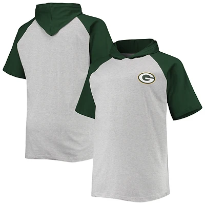 Sweat à capuche manches courtes raglan Big & Tall Green Bay Packers gris chiné/vert pour homme