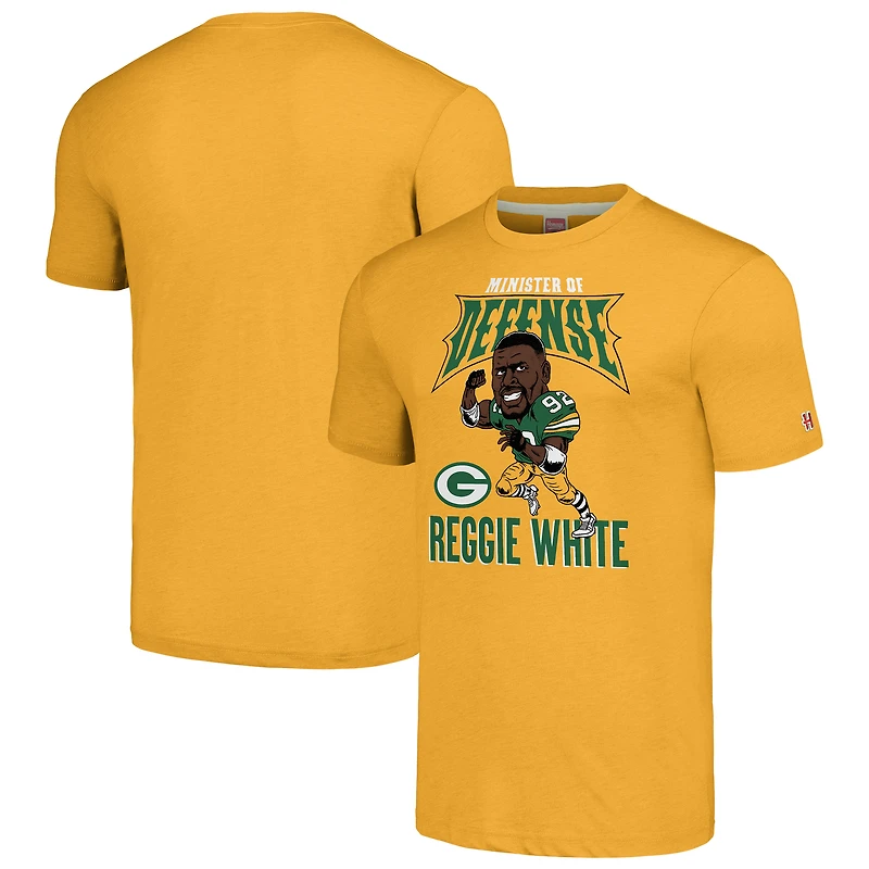 T-shirt à manches longues pour homme avec logo Reggie White Gold des Packers de Green Bay, joueur retraité