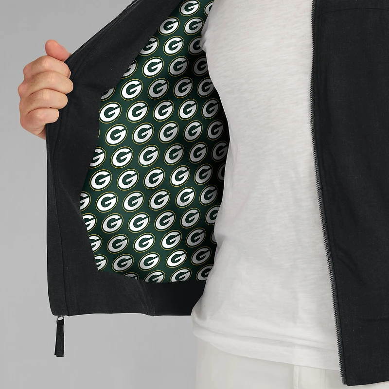 Veste légère à fermeture éclair complète J. Palmer Black Green Bay Packers Cover-4 Tri-Blend pour homme