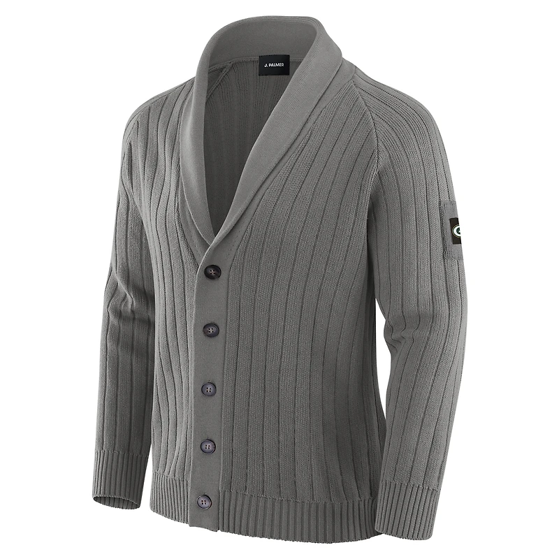 Men's J. Palmer Graphite Green Bay Packers The Playmaker Cardigan Raglan Sweater