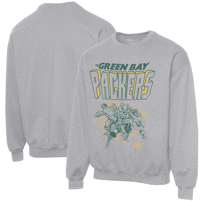 Men's Junk Food Heathered Gray Green Bay Packers Avengers Throwback - Pullover Sweatshirt