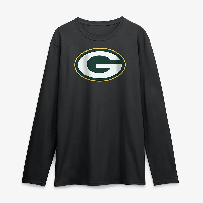 T-shirt à manches longues noir logo principal des Green Bay Packers pour homme