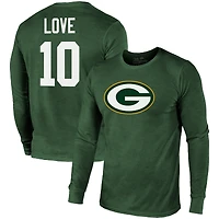 Majestic Threads Jordan Love Green Bay Packers Nom et numéro T-shirt tri-mélange à manches longues pour hommes