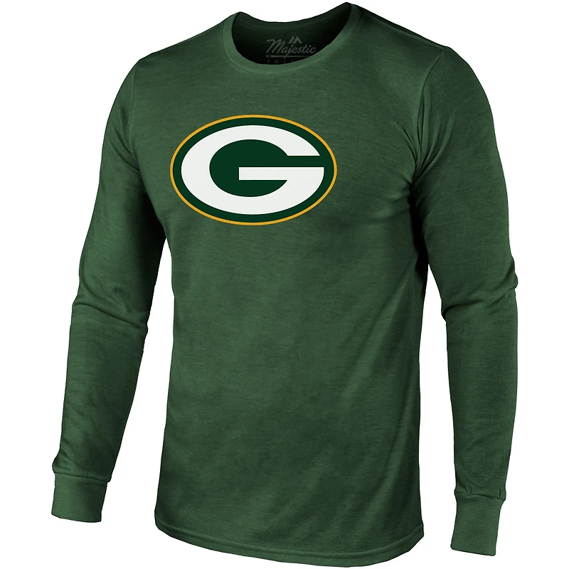 Majestic Threads Jordan Love Green Bay Packers Nom et numéro T-shirt tri-mélange à manches longues pour hommes
