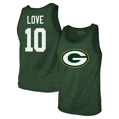 Débardeur tri-mélangé Majestic Threads Jordan Love Green Bay Packers pour hommes avec nom et numéro de joueur