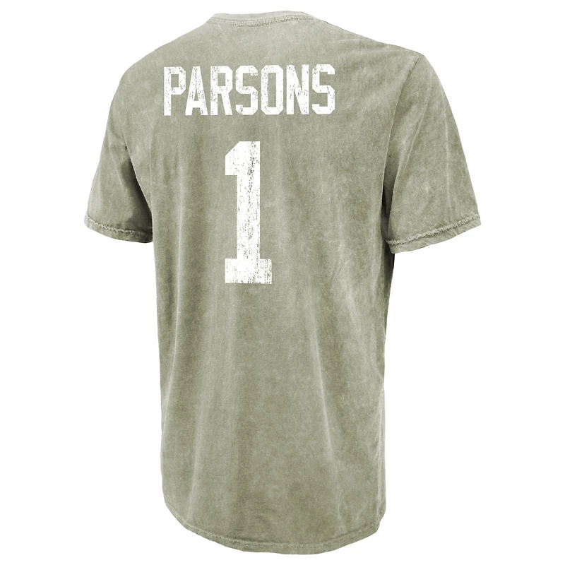 Men's Majestic Threads Micah Parsons Moss Green Bay Packers Mineral Wash Name & Number T-Shirt