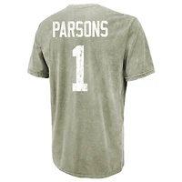 Men's Majestic Threads Micah Parsons Moss Green Bay Packers Mineral Wash Name & Number T-Shirt
