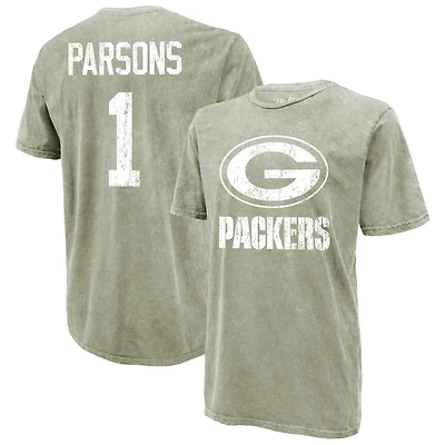 Men's Majestic Threads Micah Parsons Moss Green Bay Packers Mineral Wash Name & Number T-Shirt