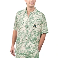 Men's Margaritaville Green Bay Packers Sandwashed Monstera Print Party Button-Up Shirt
