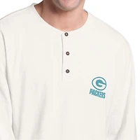 Men's Margaritaville White/Light Blue Green Bay Packers Island Reserve Long Sleeve Slub Henley Shirt