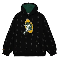 Men's Mitchell & Ness Black Green Bay Packers Allover Print Fleece Pullover Hoodie