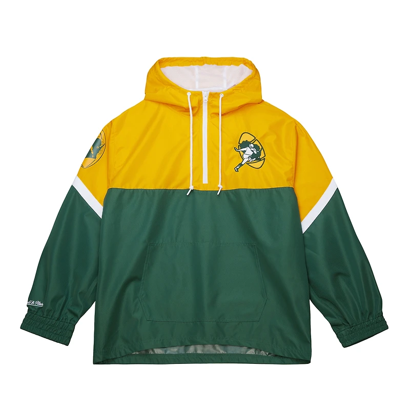 Men's Mitchell & Ness Gold/Green Green Bay Packers Tie Breaker Vintage Logo Lightweight Anorak Half-Zip Windbreaker