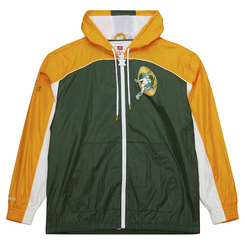 Men's Mitchell & Ness Green/Gold Green Bay Packers Big Shot Premium Full-Zip Windbreaker