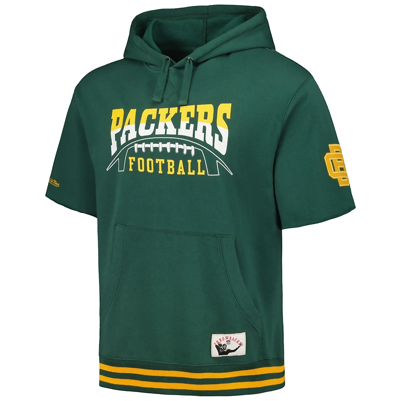 Sweat à capuche manches courtes pour hommes Mitchell & Ness Green Bay Packers d'avant-match