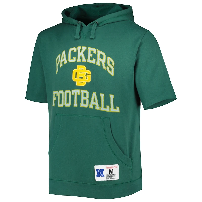 Sweat à capuche délavé manches courtes pour hommes Mitchell & Ness Green Bay Packers