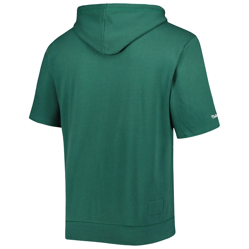 Sweat à capuche délavé manches courtes pour hommes Mitchell & Ness Green Bay Packers