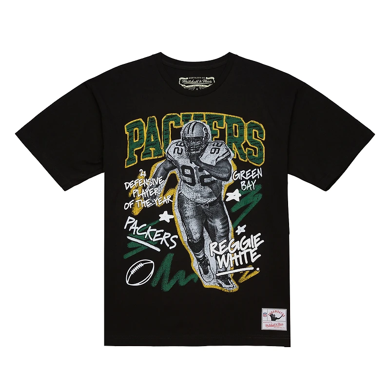 T-shirt graphique pour homme Mitchell & Ness Reggie blanc et noir des Green Bay Packers, joueur à la craie