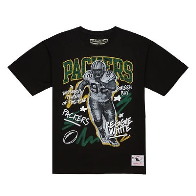 T-shirt graphique pour homme Mitchell & Ness Reggie blanc et noir des Green Bay Packers, joueur à la craie