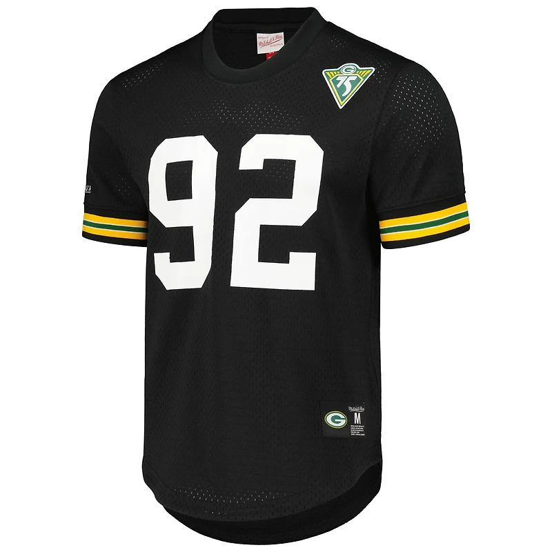 Haut en maille pour homme Mitchell & Ness Reggie blanc et noir avec nom numéro de joueur retraité des Green Bay Packers