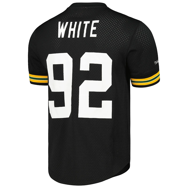 Haut en maille pour homme Mitchell & Ness Reggie blanc et noir avec nom numéro de joueur retraité des Green Bay Packers