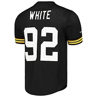 Haut en maille pour homme Mitchell & Ness Reggie blanc et noir avec nom numéro de joueur retraité des Green Bay Packers