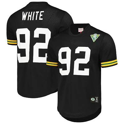 Haut en maille pour homme Mitchell & Ness Reggie blanc et noir avec nom numéro de joueur retraité des Green Bay Packers