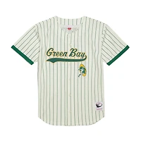 Maillot de baseball Mitchell & Ness Reggie blanc crème Green Bay Packers pour homme, en maille, à boutons, avec nom et numéro.
