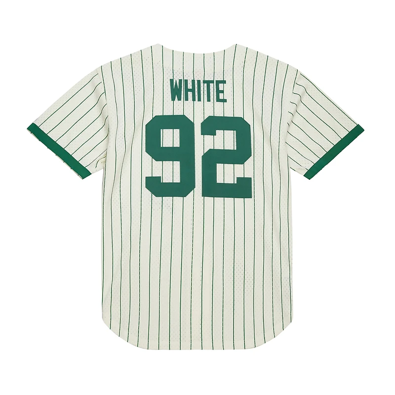 Men's Mitchell & Ness Reggie White Cream Green Bay Packers Name Number Mesh Button-Up Baseball Jersey