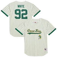 Maillot de baseball Mitchell & Ness Reggie blanc crème Green Bay Packers pour homme, en maille, à boutons, avec nom et numéro.