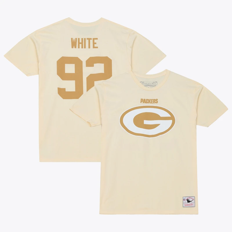 T-shirt Mitchell & Ness Reggie blanc crème Green Bay Packers Sandman avec nom et numéro pour homme
