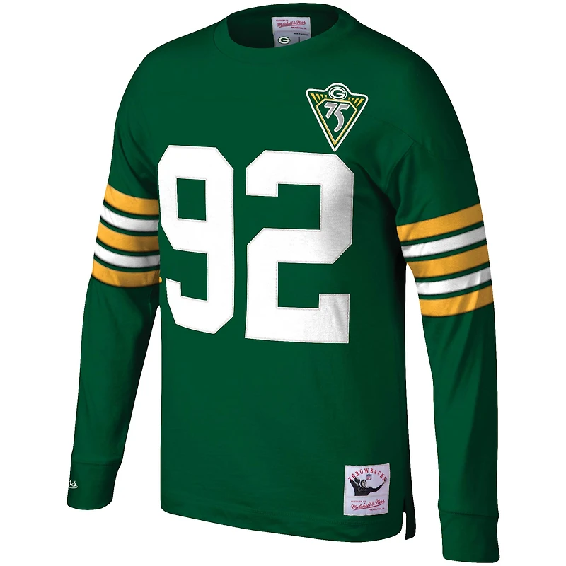 Haut à manches longues pour homme Mitchell & Ness Reggie Blanc Vert Green Bay Packers Throwback Nom et numéro du joueur la retraite