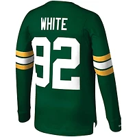 Haut à manches longues pour homme Mitchell & Ness Reggie Blanc Vert Green Bay Packers Throwback Nom et numéro du joueur la retraite