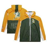 Men's Mitchell & Ness White Green Bay Packers Big Shot Premium Full-Zip Windbreaker