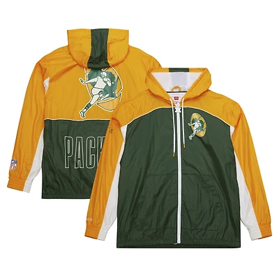 Men's Mitchell & Ness White Green Bay Packers Big Shot Premium Full-Zip Windbreaker