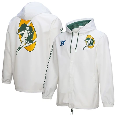 Men's Mitchell & Ness  White Green Bay Packers Vintage Logo Coaches Full-Snap Hoodie Jacket
