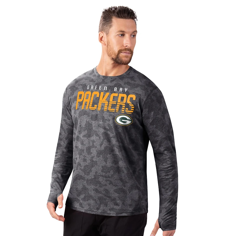 T-shirt à manches longues camouflage MSX by Michael Strahan pour homme, noir, Green Bay Packers Performance