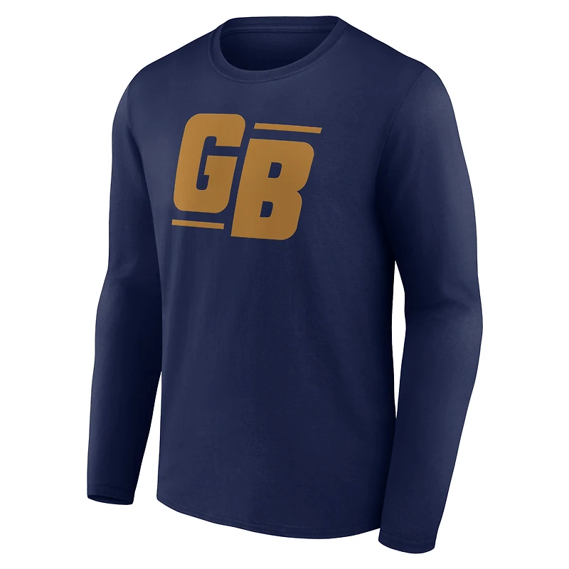 T-shirt à manches longues pour homme, bleu marine, Green Bay Packers, authentique et classique, personnalisé avec nom numéro.