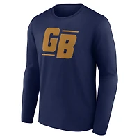 T-shirt à manches longues pour homme, bleu marine, Green Bay Packers, authentique et classique, personnalisé avec nom numéro.