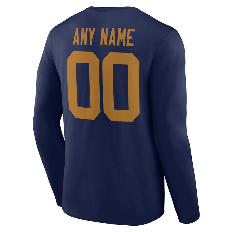 T-shirt à manches longues pour homme, bleu marine, Green Bay Packers, authentique et classique, personnalisé avec nom numéro.