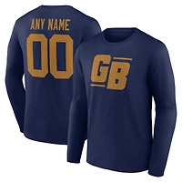 T-shirt à manches longues pour homme, bleu marine, Green Bay Packers, authentique et classique, personnalisé avec nom numéro.