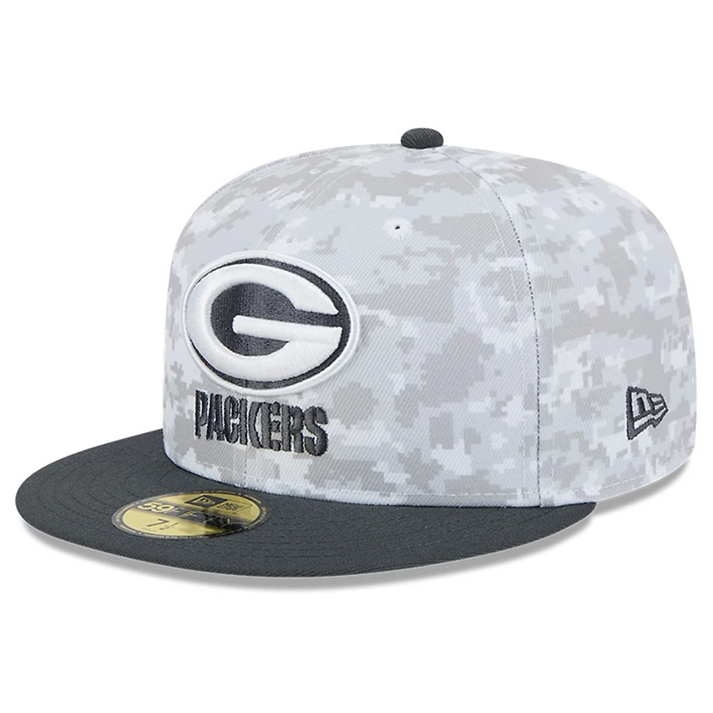 Casquette ajustée New Era 59FIFTY pour homme, blanc/graphite, Green Bay Packers 2024 Salute To Service