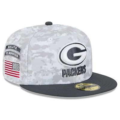 Casquette ajustée New Era 59FIFTY pour homme, blanc/graphite, Green Bay Packers 2024 Salute To Service