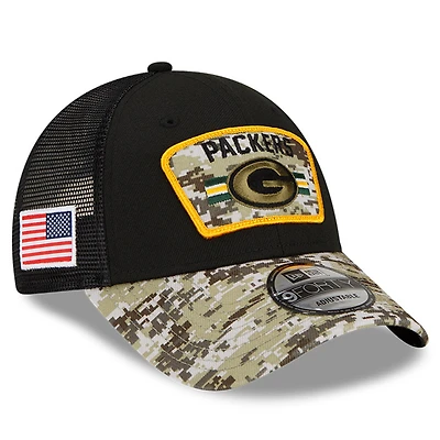 Men's New Era Black/Camo Green Bay Packers 2021 Salute To Service - Trucker 9FORTY Snapback Adjustable Hat