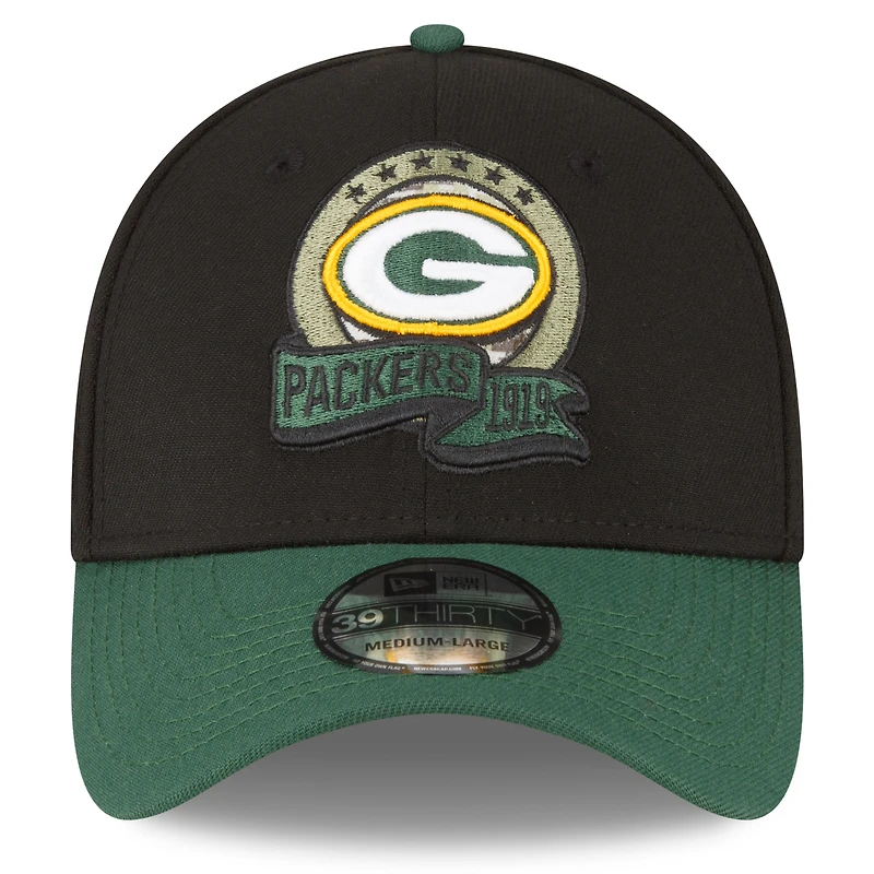 Casquette 39THIRTY Flex pour homme New Era Black/Green Green Bay Packers 2022 Salute To Service