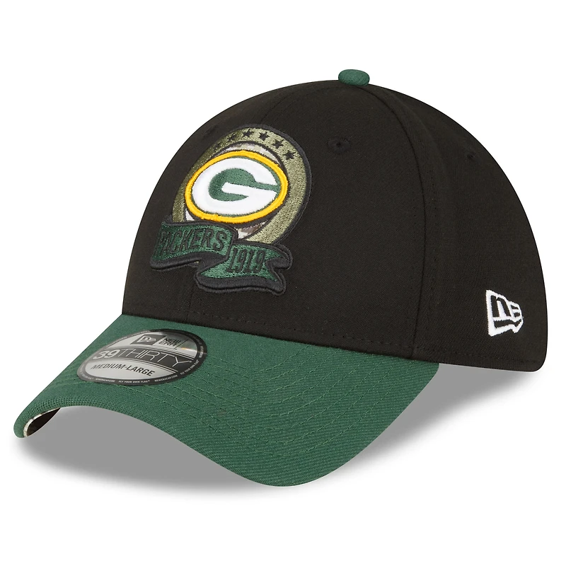 Casquette 39THIRTY Flex pour homme New Era Black/Green Green Bay Packers 2022 Salute To Service
