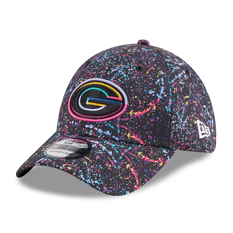 Casquette New Era 39THIRTY Flex noire pour homme, édition 2025 NFL Crucial Catch des Green Bay Packers