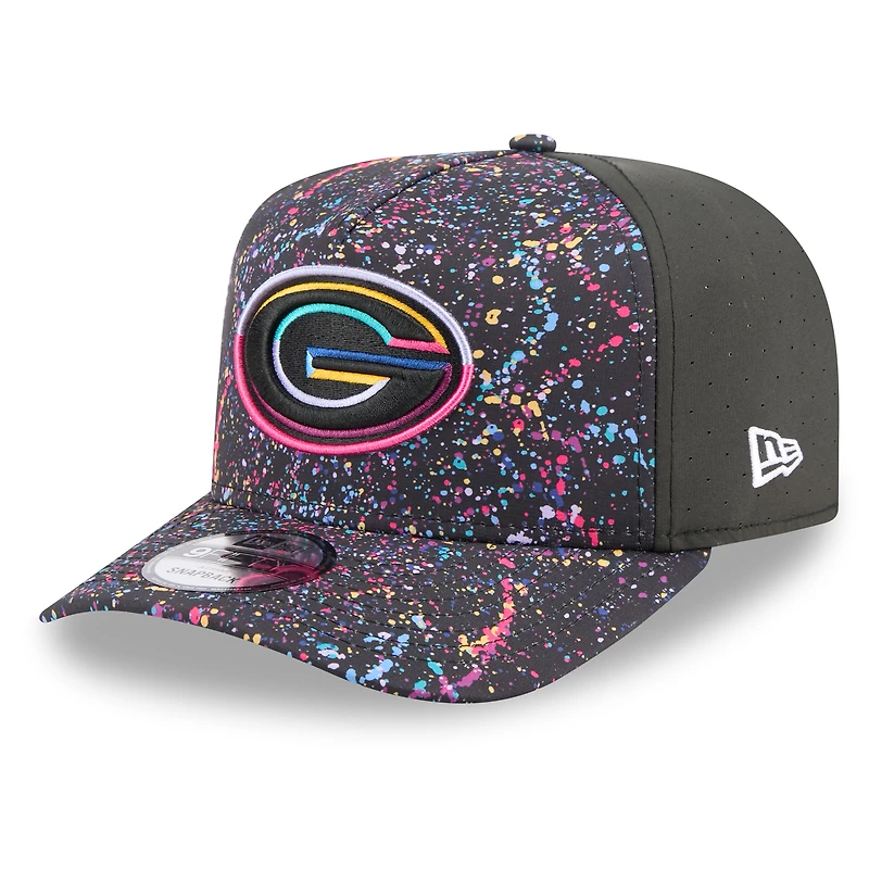 Casquette snapback 9FIFTY NFL Crucial Catch A-Frame noire New Era pour homme, édition 2025 des Green Bay Packers