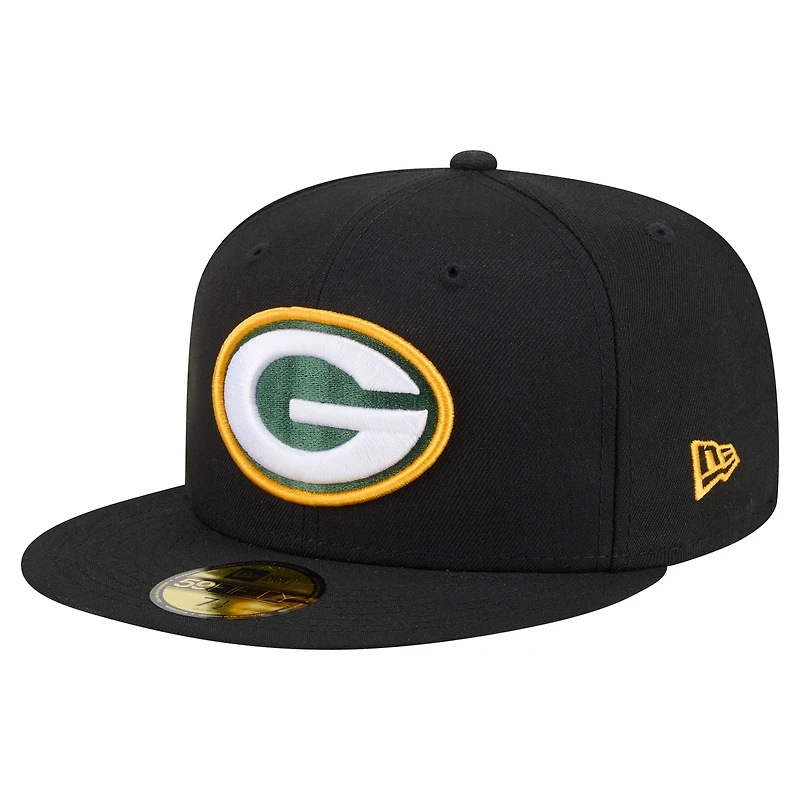 Casquette ajustée New Era Green Bay Packers 59FIFTY noire pour homme