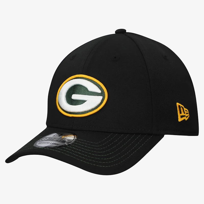 Men's New Era Black Green Bay Packers Core Team 39THIRTY Flex Hat